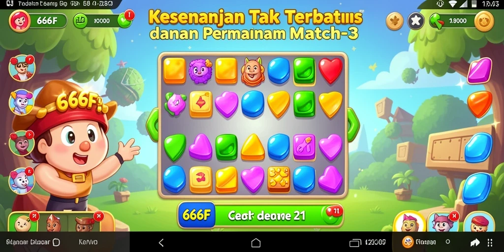 Tampilan gameplay 666F yang menampilkan pencocokan permata yang seru.