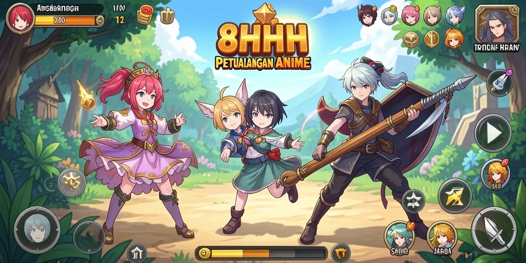 Tampilan gameplay seru dalam 8HHH dengan karakter Anime.