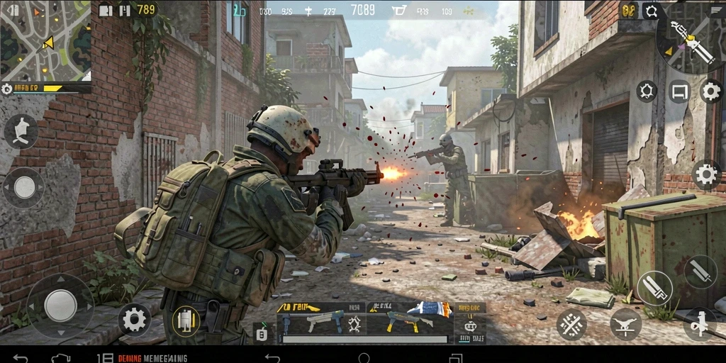 Tangkapan layar dari gameplay C789 dengan aksi tembak-menembak yang seru.