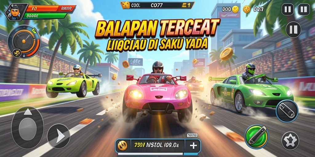 Screenshot gameplay COO77 menampilkan aksi balapan yang seru dan mendebarkan.