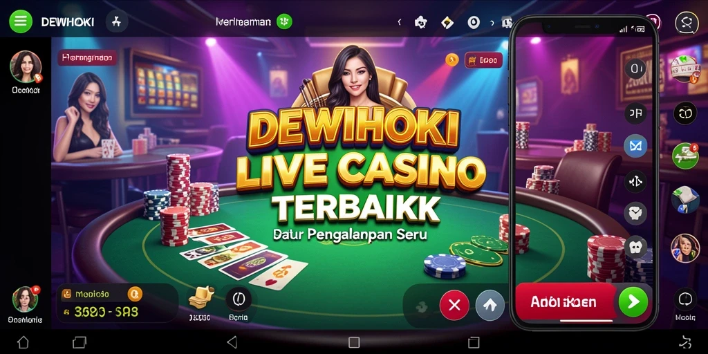 Tampilan gameplay DEWIHOKI dengan dealer dan pemain yang berinteraksi.