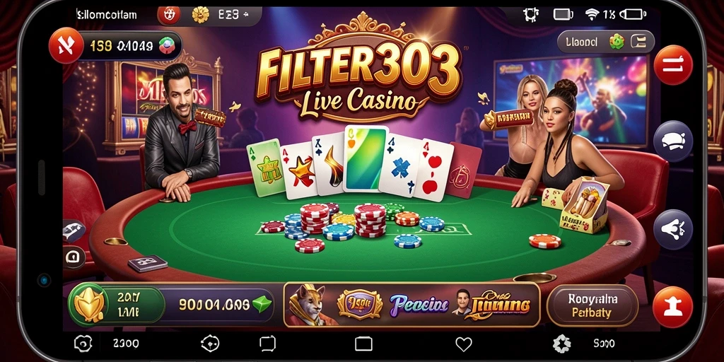Tampilan menarik gameplay FILTER303 dengan dealer live menghibur.