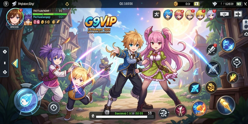 Screenshot G9VIP menampilkan aksi seru karakter Anime dalam pertarungan.
