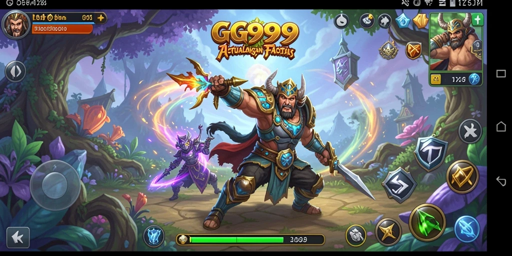 Tangkapan layar permainan GG999 saat karakter bertarung melawan monster besar.
