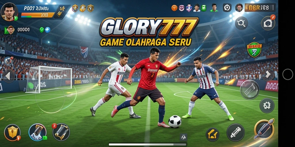 Tampilan gameplay seru dari GLORY777 di arena olahraga.