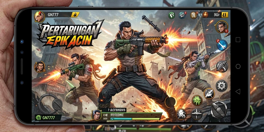 Screenshot menunjukkan aksi intens dalam pertarungan GN777.