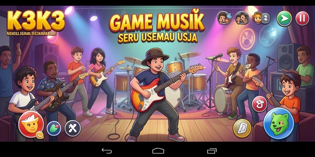 Tangkapan layar K3K3 menampilkan gameplay seru dengan lagu-lagu menarik.