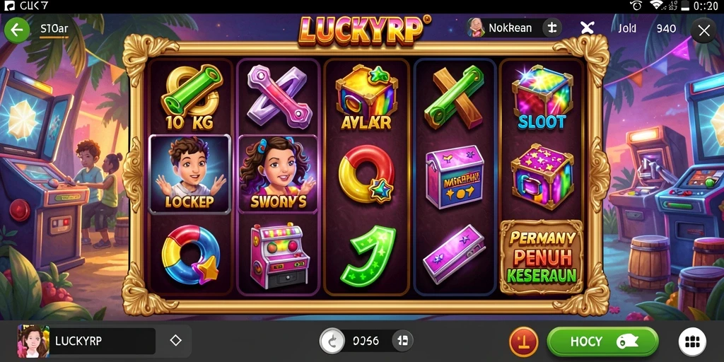 Tampilan gameplay Slot LUCKYRP yang penuh warna dan menarik.