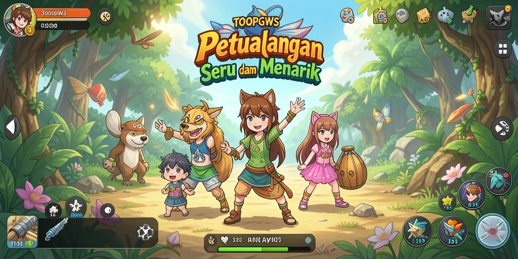 Tampilan gameplay TOOPGWS yang penuh aksi dengan karakter Anime.