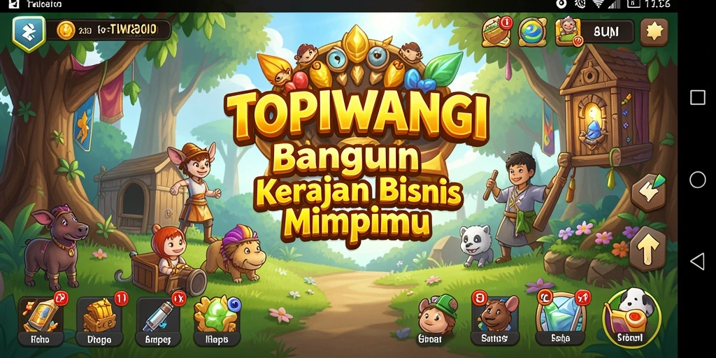 Tampilan gameplay <strong>TOPIWANGI</strong> yang penuh warna dan dinamis.